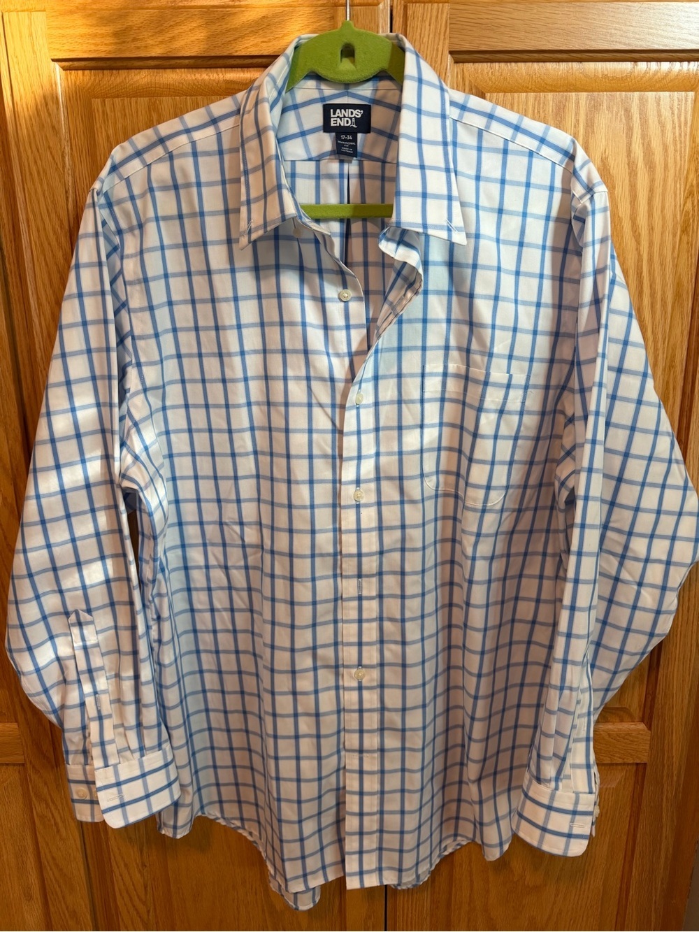 Liquidation sale!!! Lands' End Light Blue Windowpane Dress Shirt - 17-34